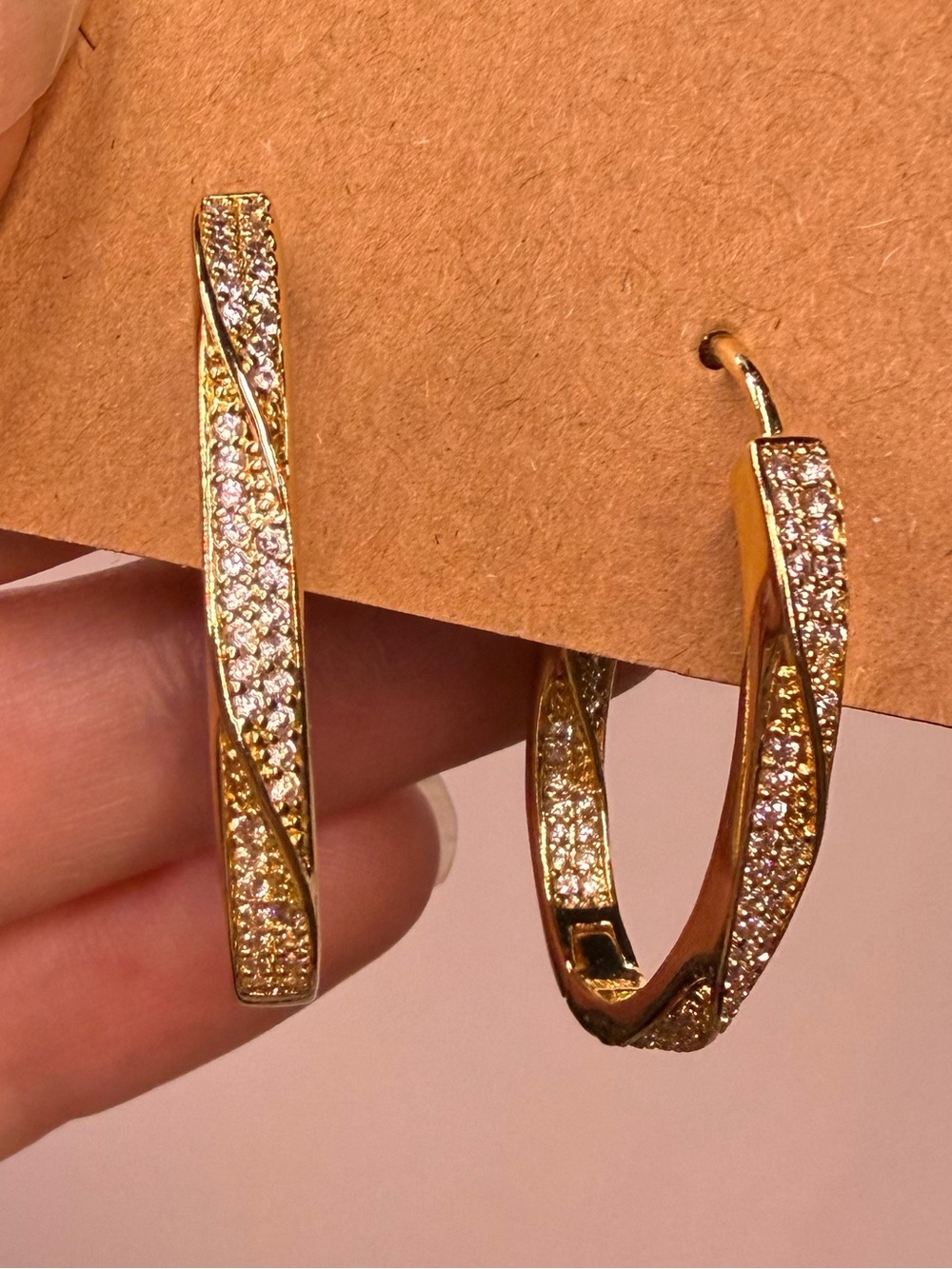18k GP Twisted Crystal Hoop Earrings